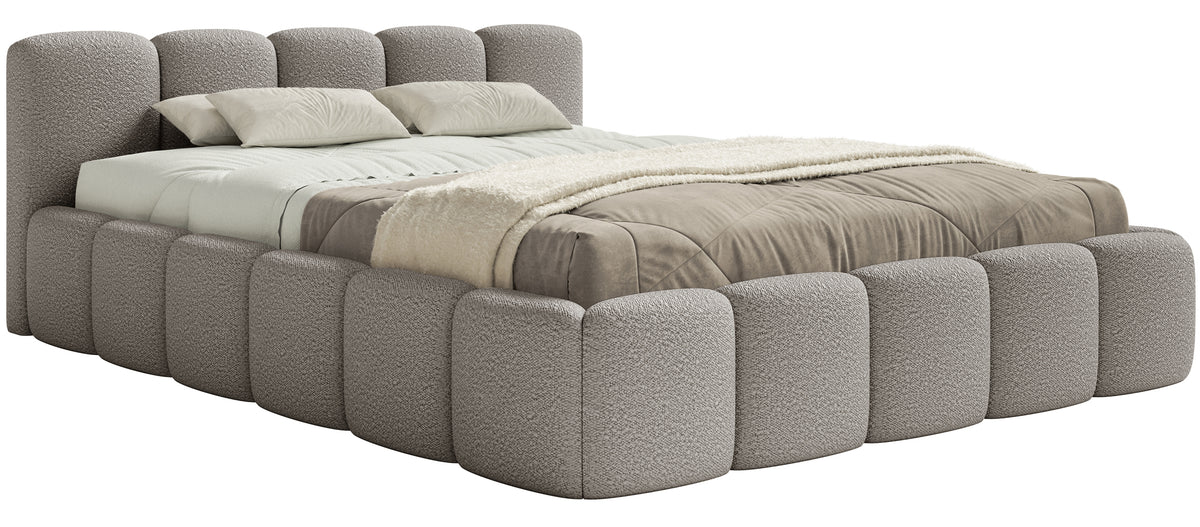 Gepolstertes Bett 120x200 cm Cloudy Low mit Stauraum, Metallrahmen, grauer Bouclé-Stoff