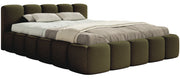 Gepolstertes Bett 120x200 cm Cloudy Low mit Stauraum, Metallrahmen, olivfarbenes Bouclé