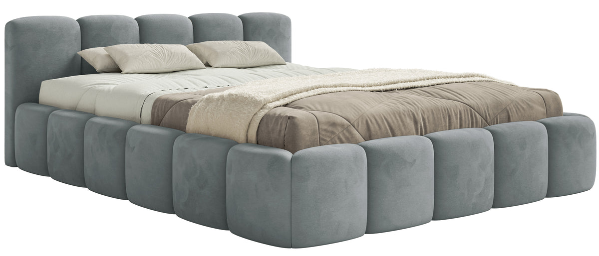 Gepolstertes Bett 120x200 cm Cloudy Low, grau, wasserabweisender und leicht zu reinigender Samtvelours