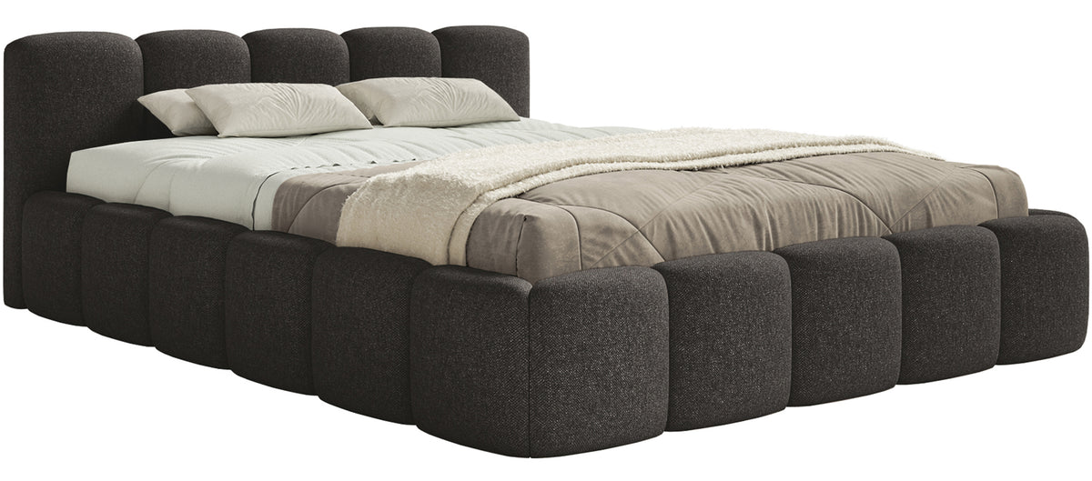Gepolstertes Bett 120x200 cm Cloudy Low mit Stauraum, Metallrahmen, graphitfarben, hydrophober Chenille-Stoff