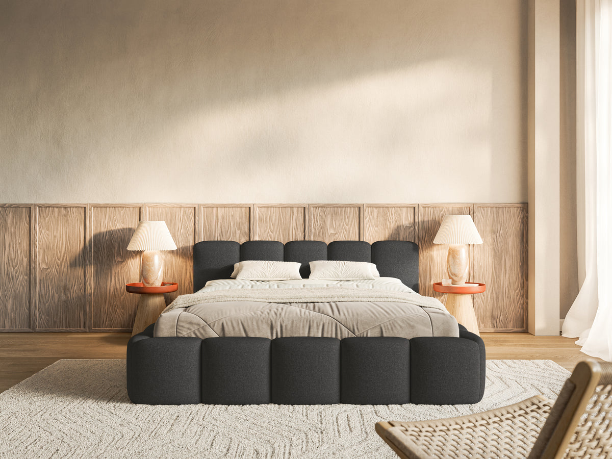 Gepolstertes Bett 120x200 cm Cloudy Low mit Stauraum, Metallrahmen, graphitfarben, hydrophober Chenille-Stoff
