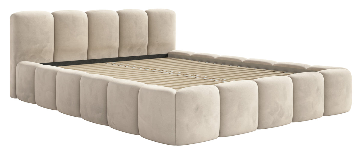 Polsterbett 120x200 cm Cloudy Low hellbeige, Velours, wasserabweisend und pflegeleicht