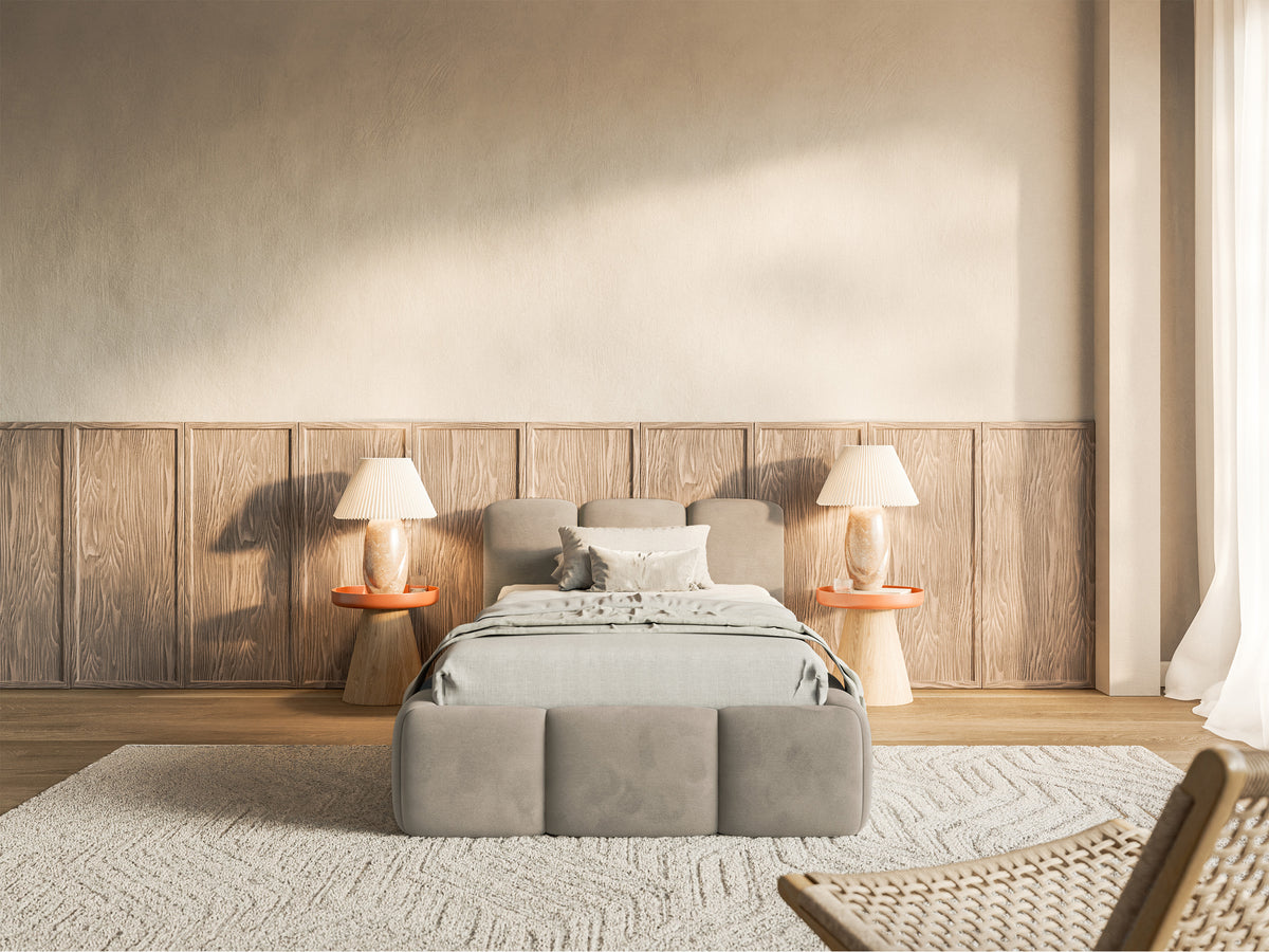 Polsterbett 90x200 cm Cloudy Low, grau-beige, Velours, wasserabweisend und leicht zu reinigen