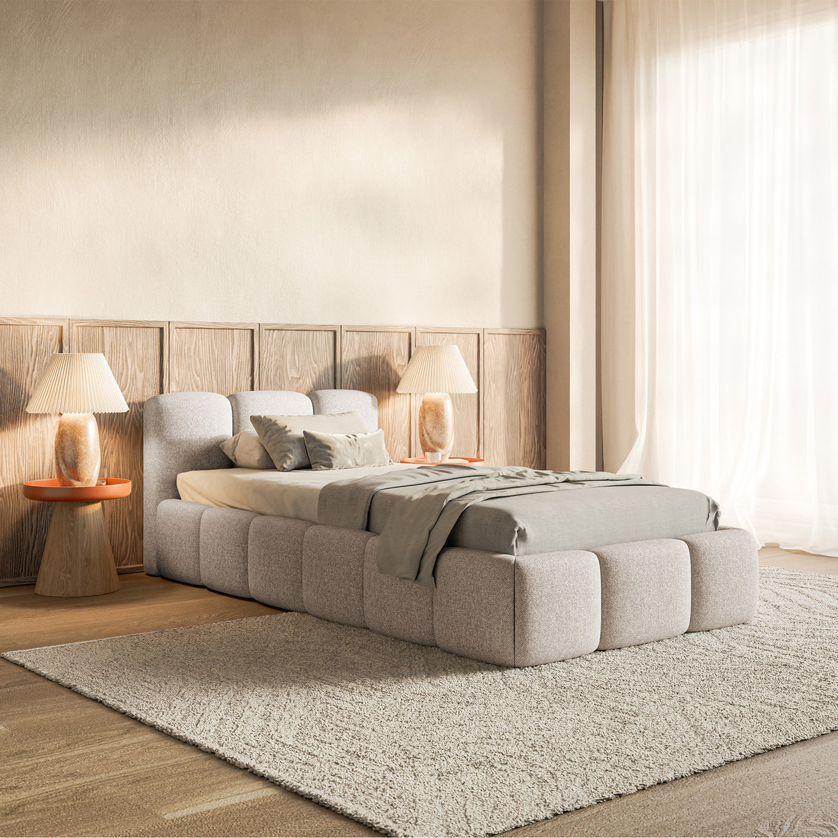 Polsterbett 90x200 cm Cloudy Low hellbeige Chenille, hydrophob
