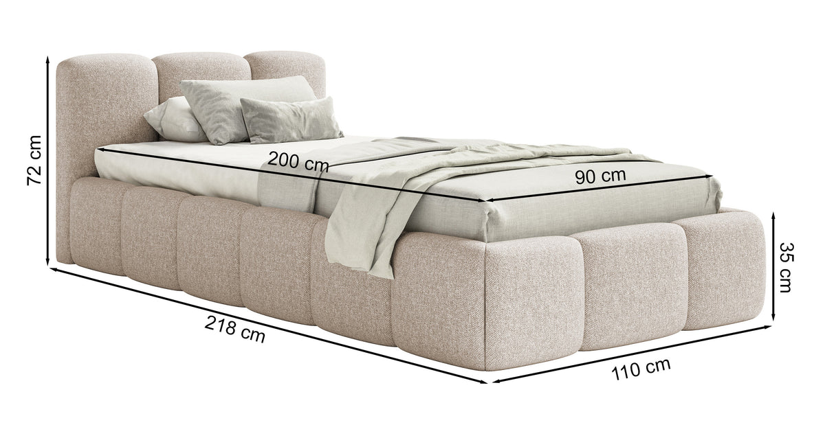 Polsterbett 90x200 cm Cloudy Low Kupfer Chenille wasserabweisend