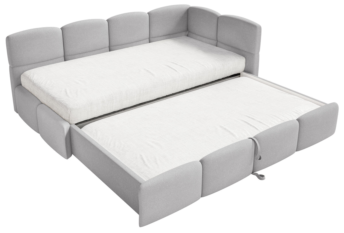 Lit d'adolescent 90x200 cm Cloudy avec tiroir coulissant droit et matelas en chenille gris clair