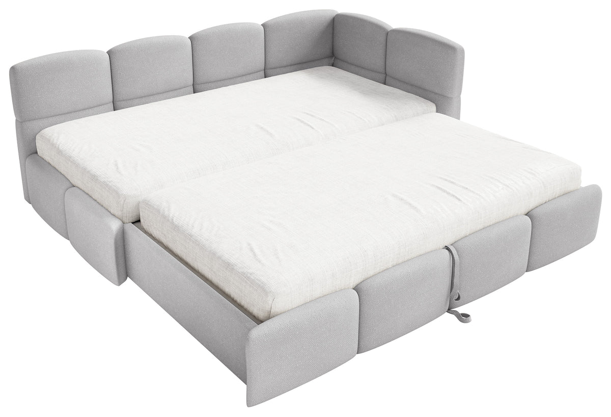 Lit d'adolescent 90x200 cm Cloudy avec tiroir coulissant droit et matelas en chenille gris clair