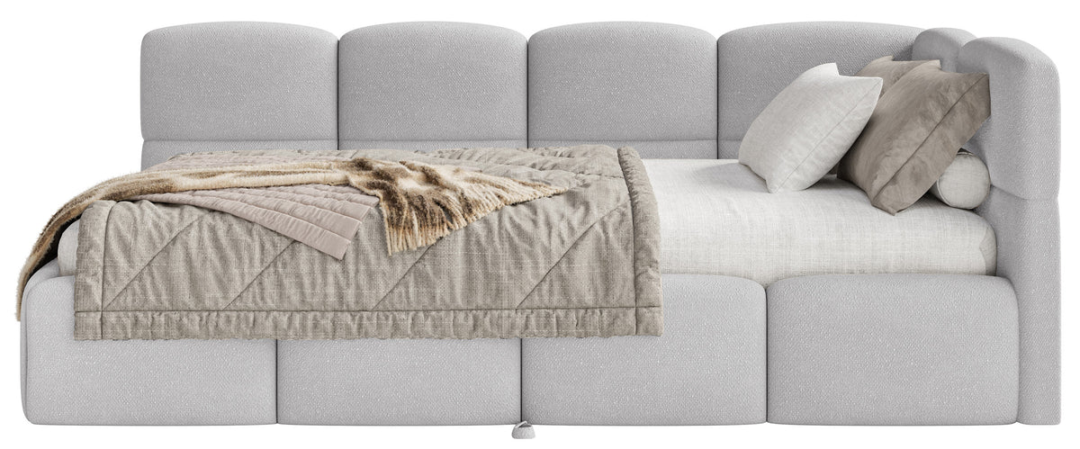 Lit d'adolescent 90x200 cm Cloudy avec tiroir coulissant droit et matelas en chenille gris clair