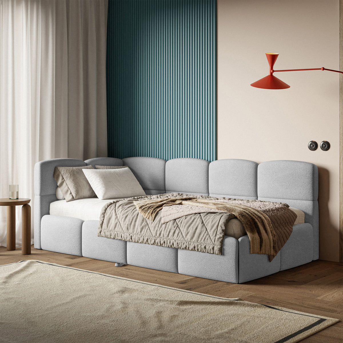 Lit pour adolescent 90x200 cm Cloudy tiroir gauche avec matelas en chenille gris clair