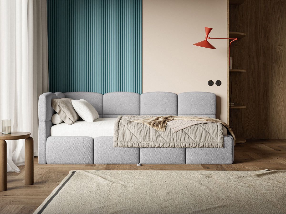 Lit pour adolescent 90x200 cm Cloudy tiroir gauche avec matelas en chenille gris clair