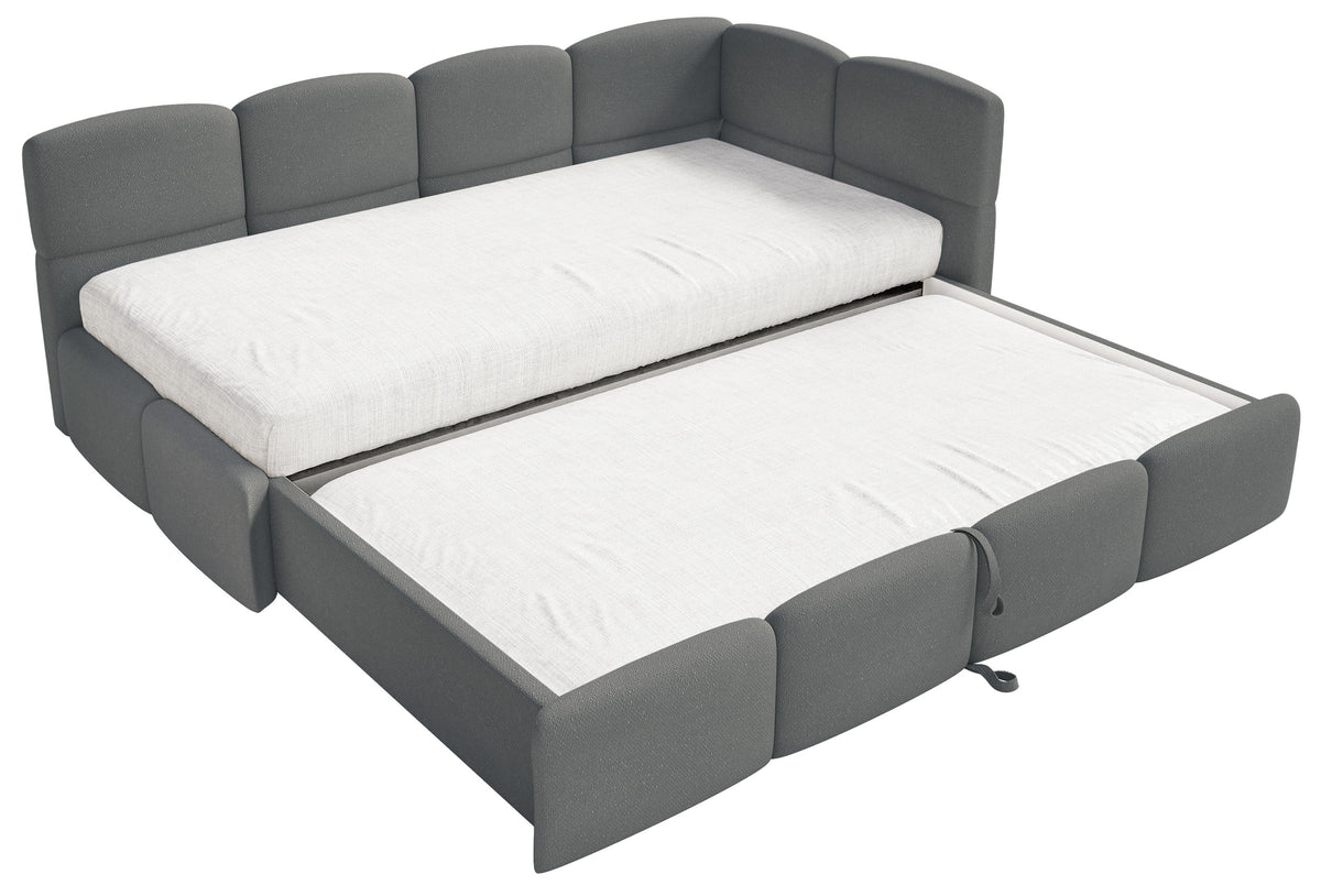 Lit pour adolescent 90x200 cm Cloudy avec rangement coulissant droit et matelas en chenille gris foncé