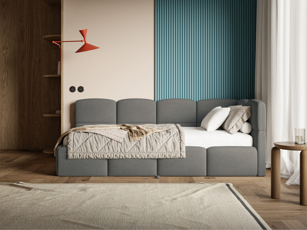 Lit pour adolescent 90x200 cm Cloudy avec rangement coulissant droit et matelas en chenille gris foncé