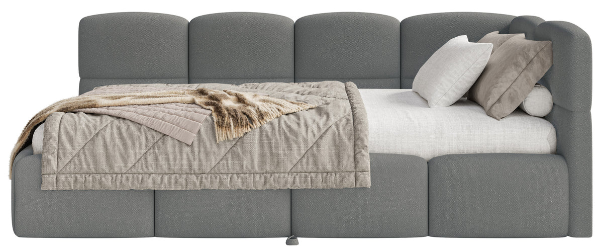 Lit pour adolescent 90x200 cm Cloudy avec rangement coulissant droit et matelas en chenille gris foncé