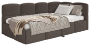 Lit junior 90x200 cm Cloudy tiroir coulissant droit avec matelas, tissu chenille marron
