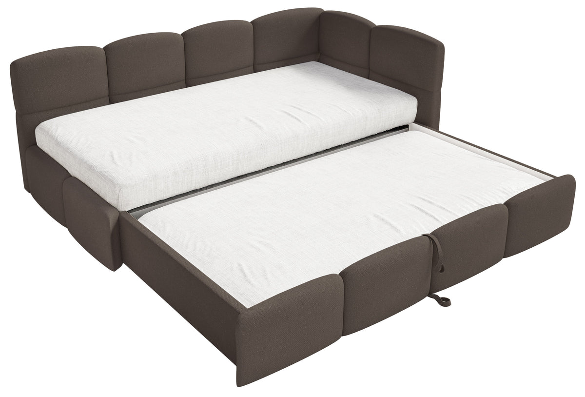Lit junior 90x200 cm Cloudy tiroir coulissant droit avec matelas, tissu chenille marron