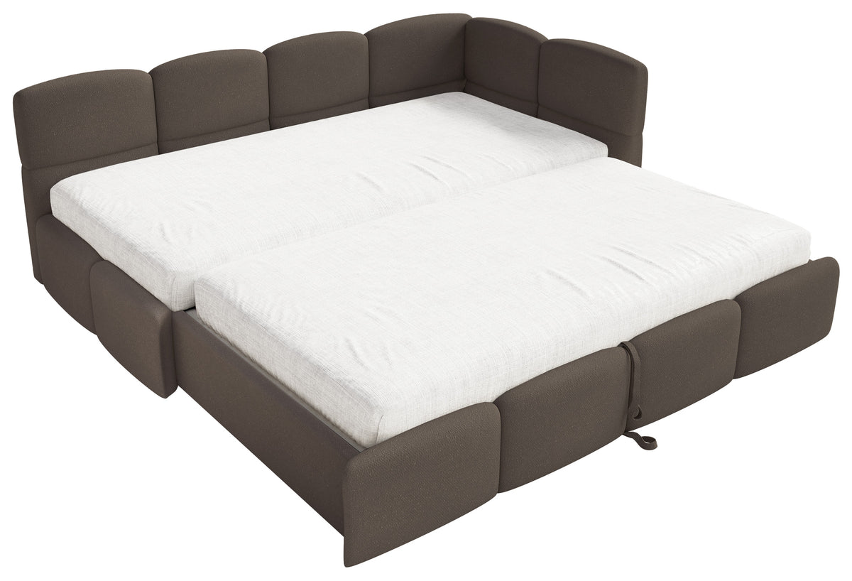 Lit junior 90x200 cm Cloudy tiroir coulissant droit avec matelas, tissu chenille marron