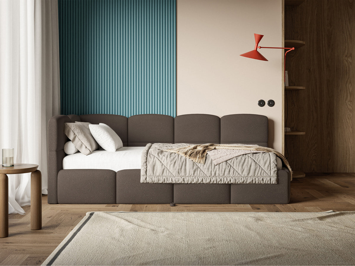 Lit junior 90x200 cm Cloudy tiroir gauche avec matelas, velours marron