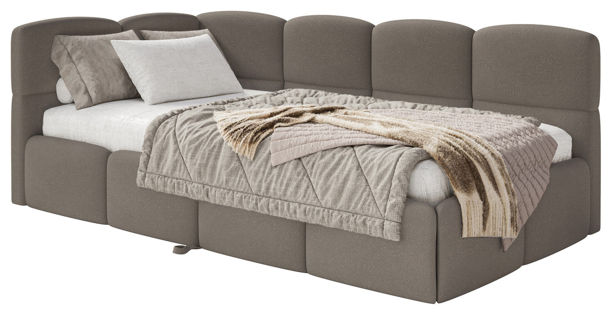 Lit jeune 90x200 cm Cloudy tiroir gauche avec matelas en chenille marron clair