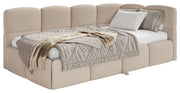 Lit pour jeune 90x200 cm Cloudy avec tiroir coulissant droit, matelas inclus, beige chenille