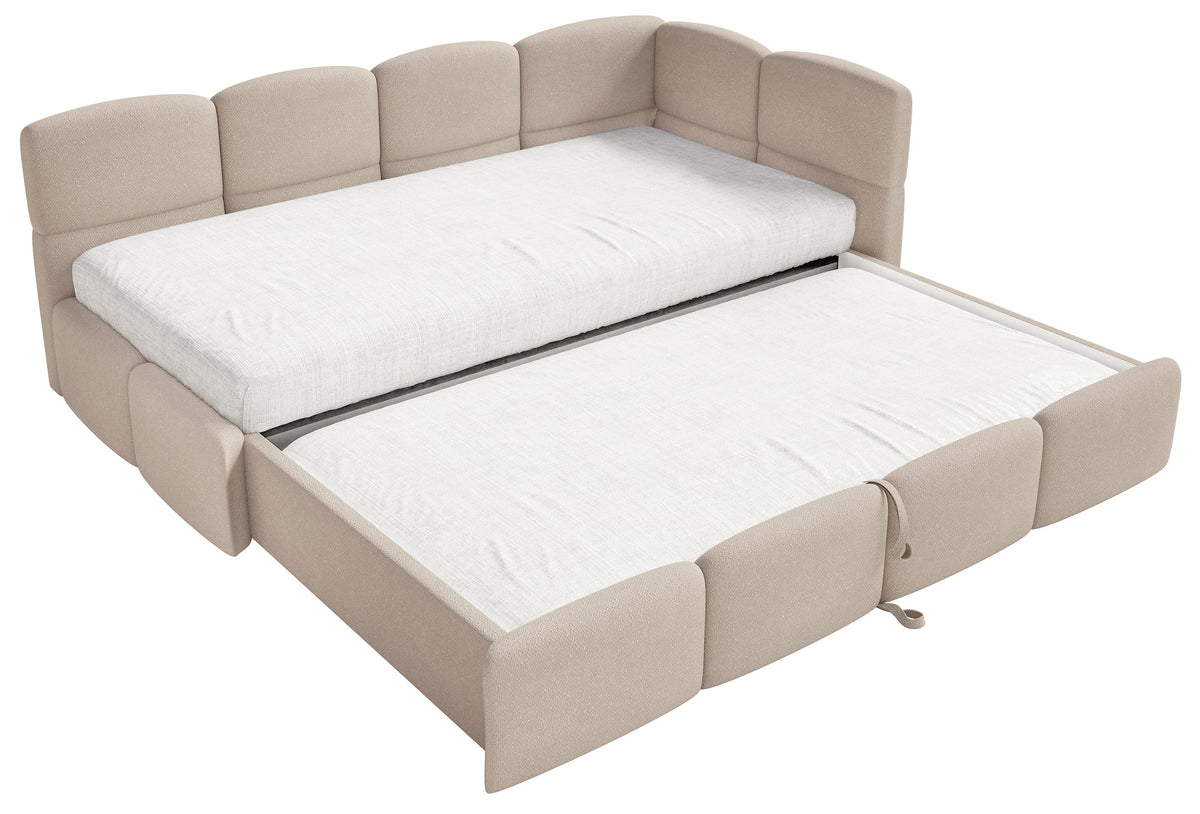 Lit pour jeune 90x200 cm Cloudy avec tiroir coulissant droit, matelas inclus, beige chenille