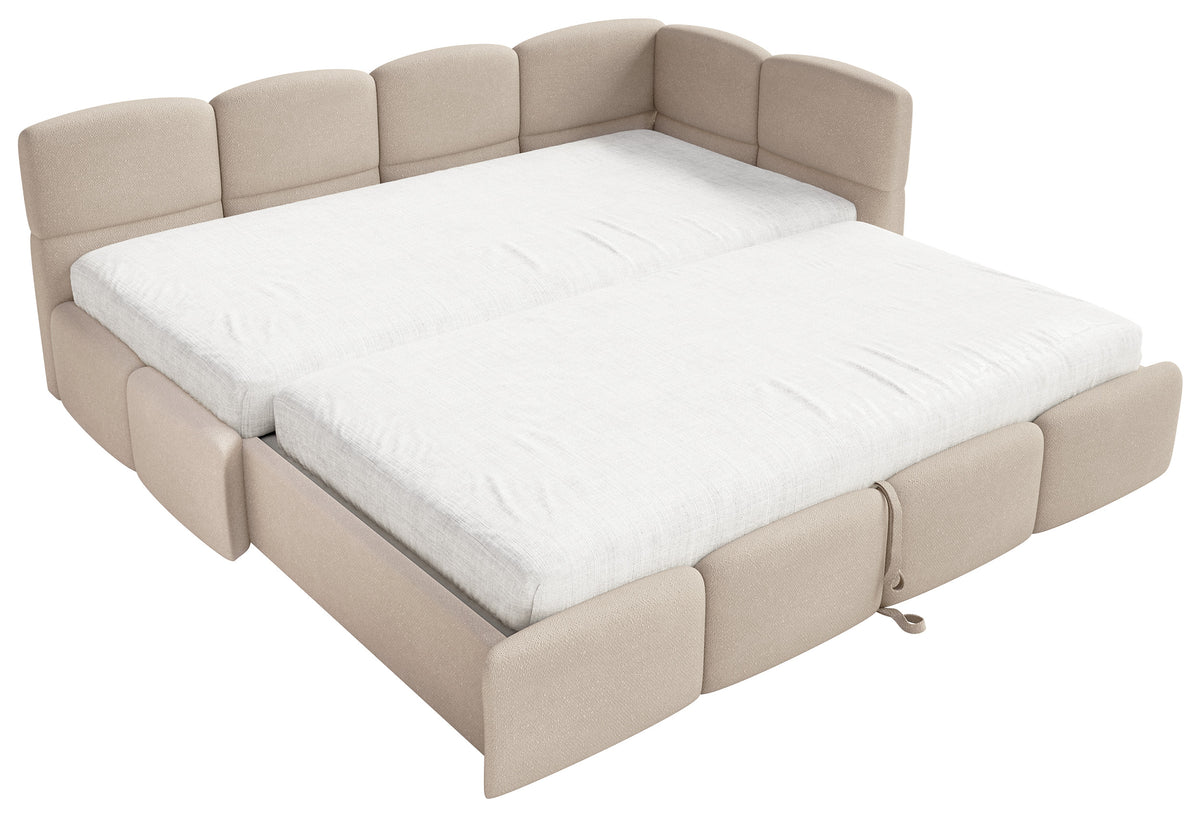 Lit pour jeune 90x200 cm Cloudy avec tiroir coulissant droit, matelas inclus, beige chenille