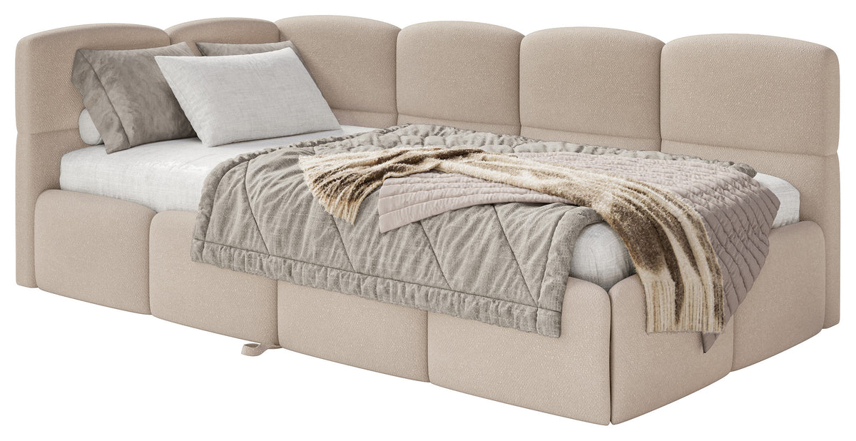 Lit jeunesse 90x200 cm Cloudy coulissant gauche avec matelas beige en chenille