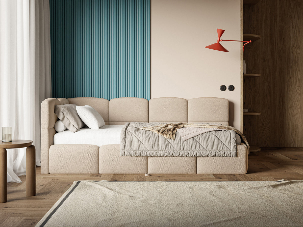 Lit jeunesse 90x200 cm Cloudy coulissant gauche avec matelas beige en chenille