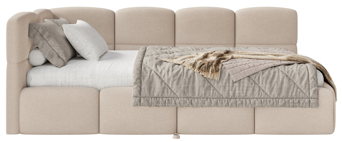 Lit jeunesse 90x200 cm Cloudy coulissant gauche avec matelas beige en chenille