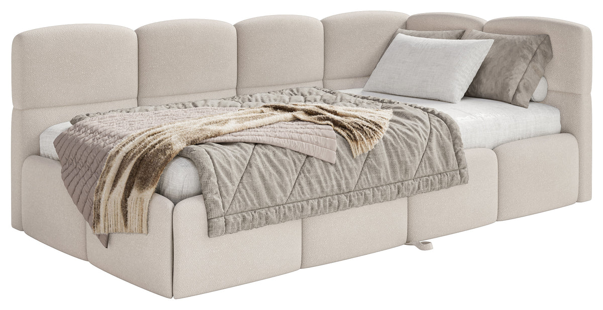 Lit jeune 90x200 cm Cloudy tiroir déployable droit avec matelas en chenille crème