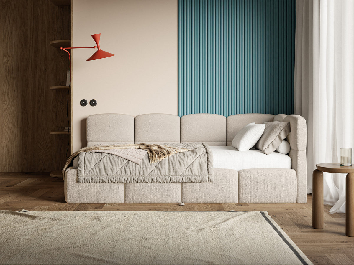 Lit jeune 90x200 cm Cloudy tiroir déployable droit avec matelas en chenille crème