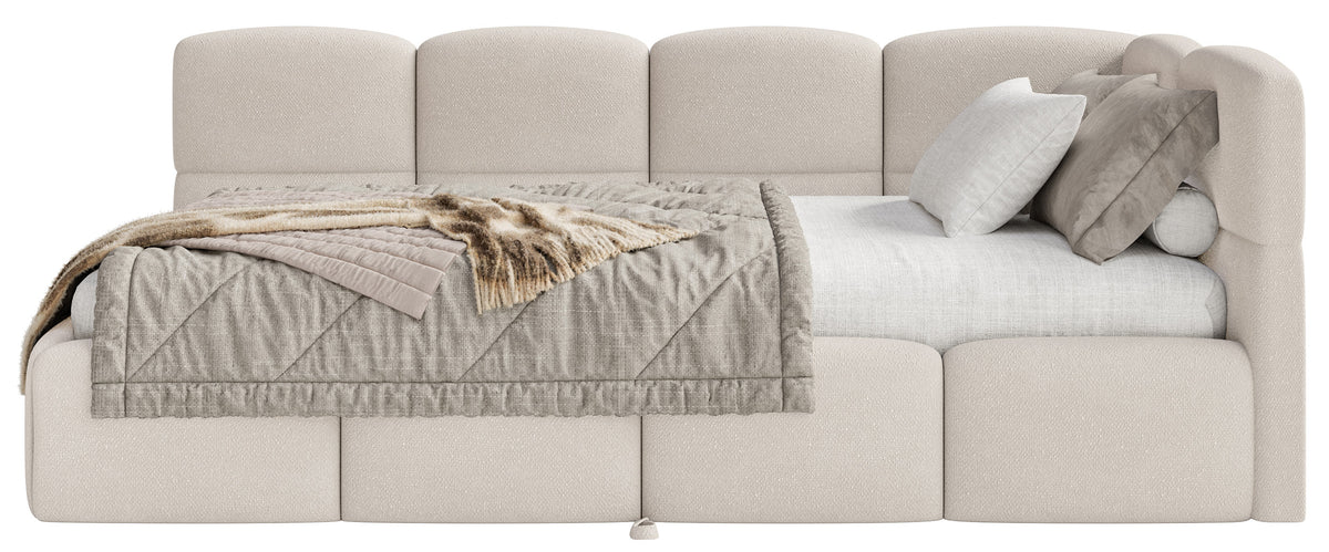 Lit jeune 90x200 cm Cloudy tiroir déployable droit avec matelas en chenille crème