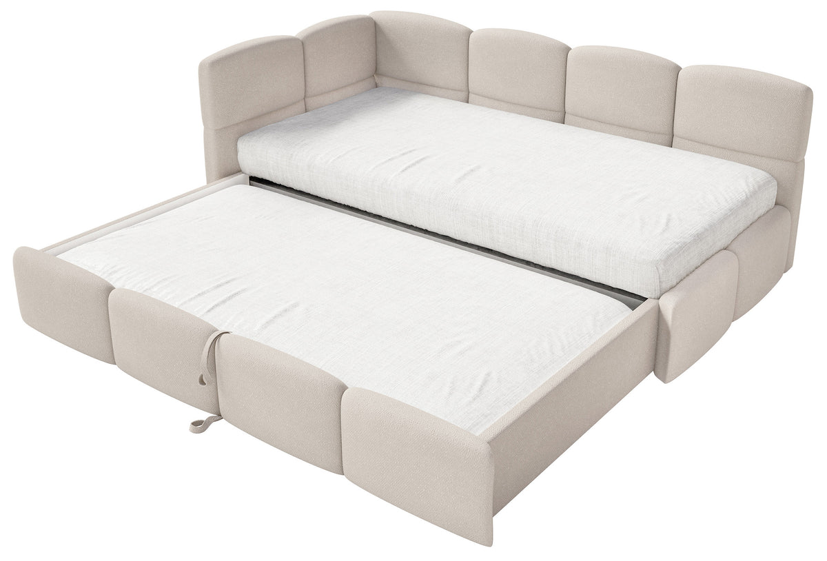 Lit pour adolescent 90x200 cm Cloudy tiroir gauche avec matelas, chenille crème