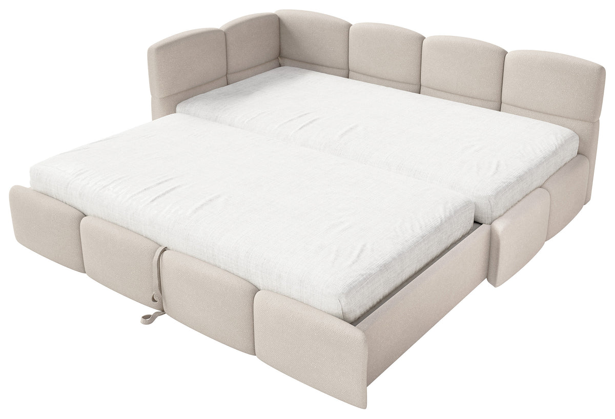 Lit pour adolescent 90x200 cm Cloudy tiroir gauche avec matelas, chenille crème