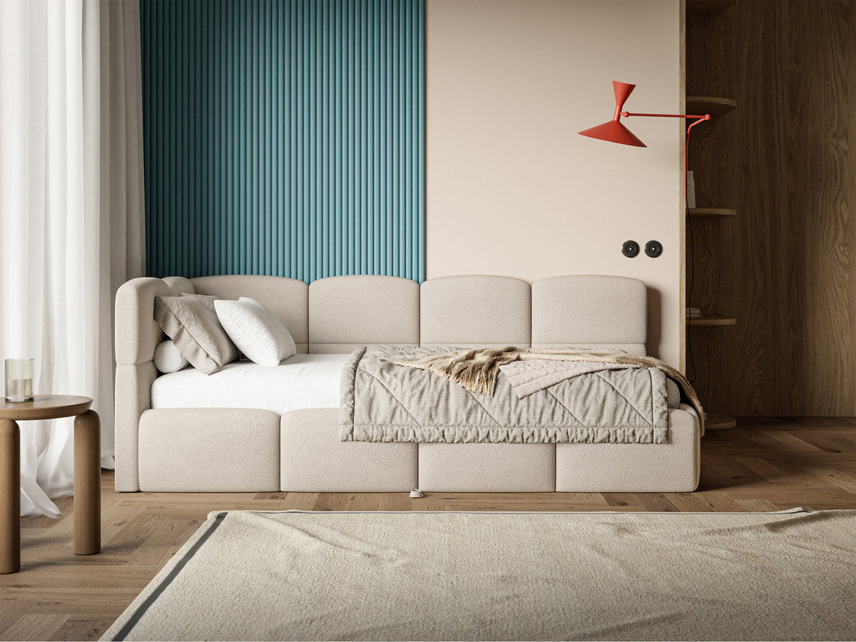 Lit pour adolescent 90x200 cm Cloudy tiroir gauche avec matelas, chenille crème