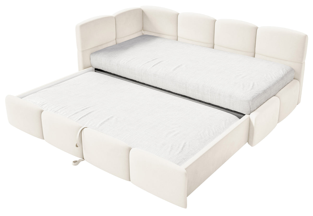 Lit d'adolescent 90x200 cm Cloudy escamotable gauche avec matelas velours crème hydrofuge et facile à nettoyer