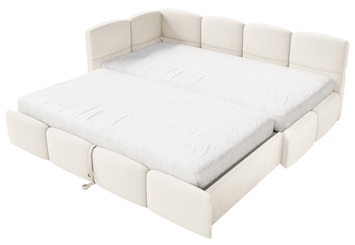 Lit d'adolescent 90x200 cm Cloudy escamotable gauche avec matelas velours crème hydrofuge et facile à nettoyer