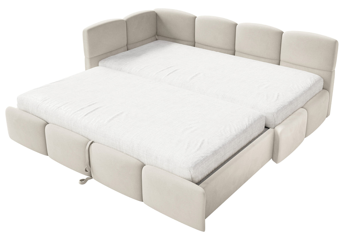 Lit jeune 90x200 cm Cloudy coulissant gauche avec matelas velours hydrofuge beige clair, facile à nettoyer