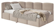 Lit pour adolescent 90x200 cm Cloudy tiroir gauche avec matelas velours beige hydrofuge et facile à nettoyer