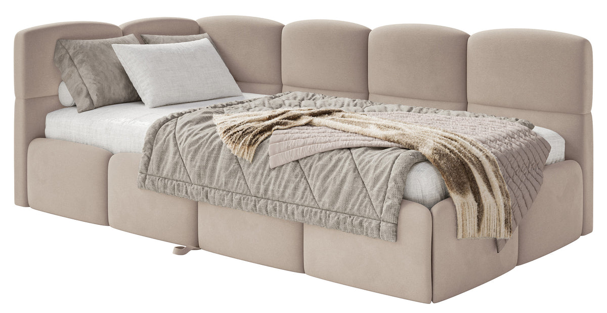 Lit pour adolescent 90x200 cm Cloudy tiroir gauche avec matelas velours beige hydrofuge et facile à nettoyer