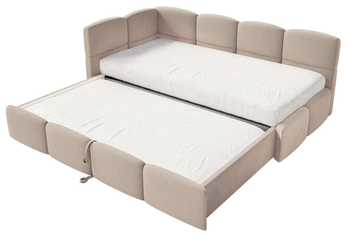 Lit pour adolescent 90x200 cm Cloudy tiroir gauche avec matelas velours beige hydrofuge et facile à nettoyer