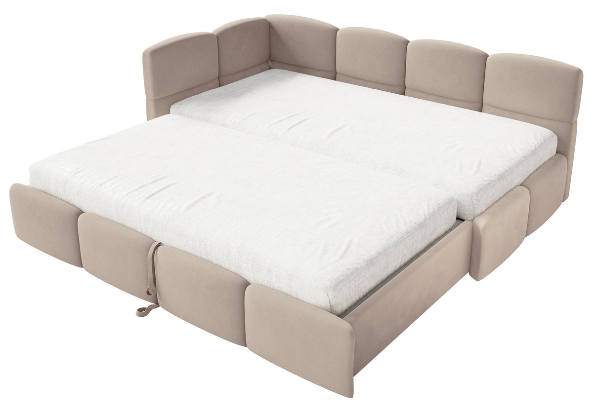Lit pour adolescent 90x200 cm Cloudy tiroir gauche avec matelas velours beige hydrofuge et facile à nettoyer