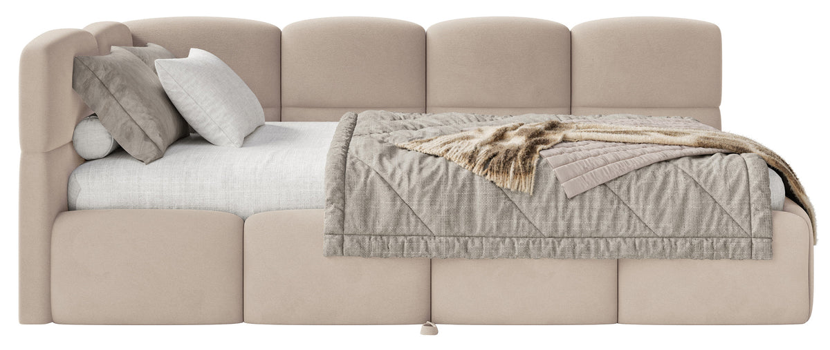 Lit pour adolescent 90x200 cm Cloudy tiroir gauche avec matelas velours beige hydrofuge et facile à nettoyer