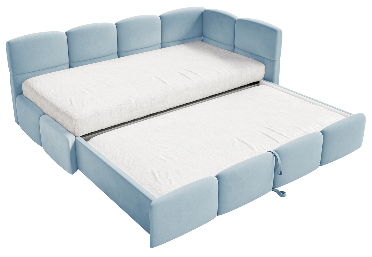 Lit simple 90x200 cm Cloudy tiroir droit avec matelas bleu velours hydrofuge facile à nettoyer