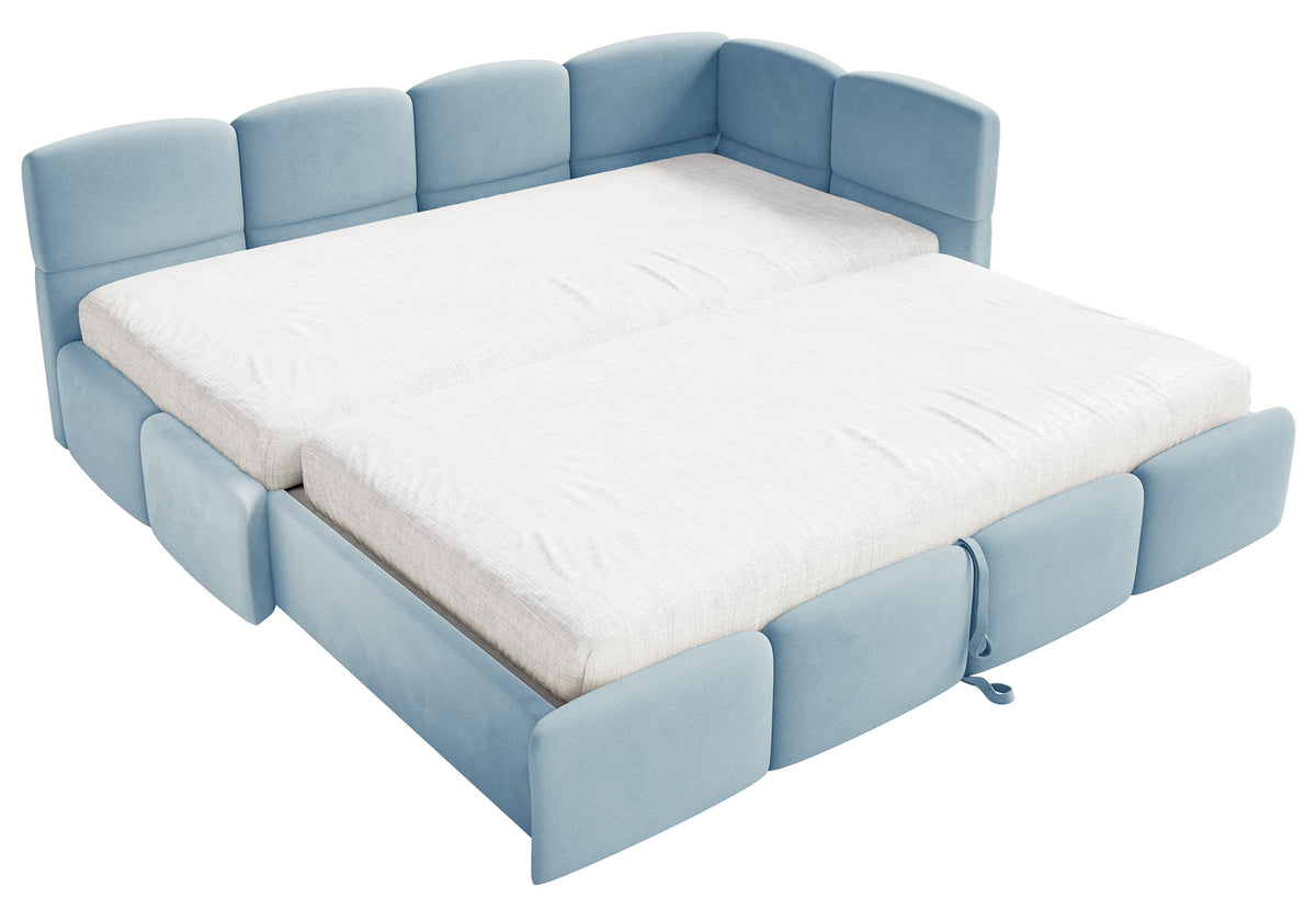 Lit simple 90x200 cm Cloudy tiroir droit avec matelas bleu velours hydrofuge facile à nettoyer