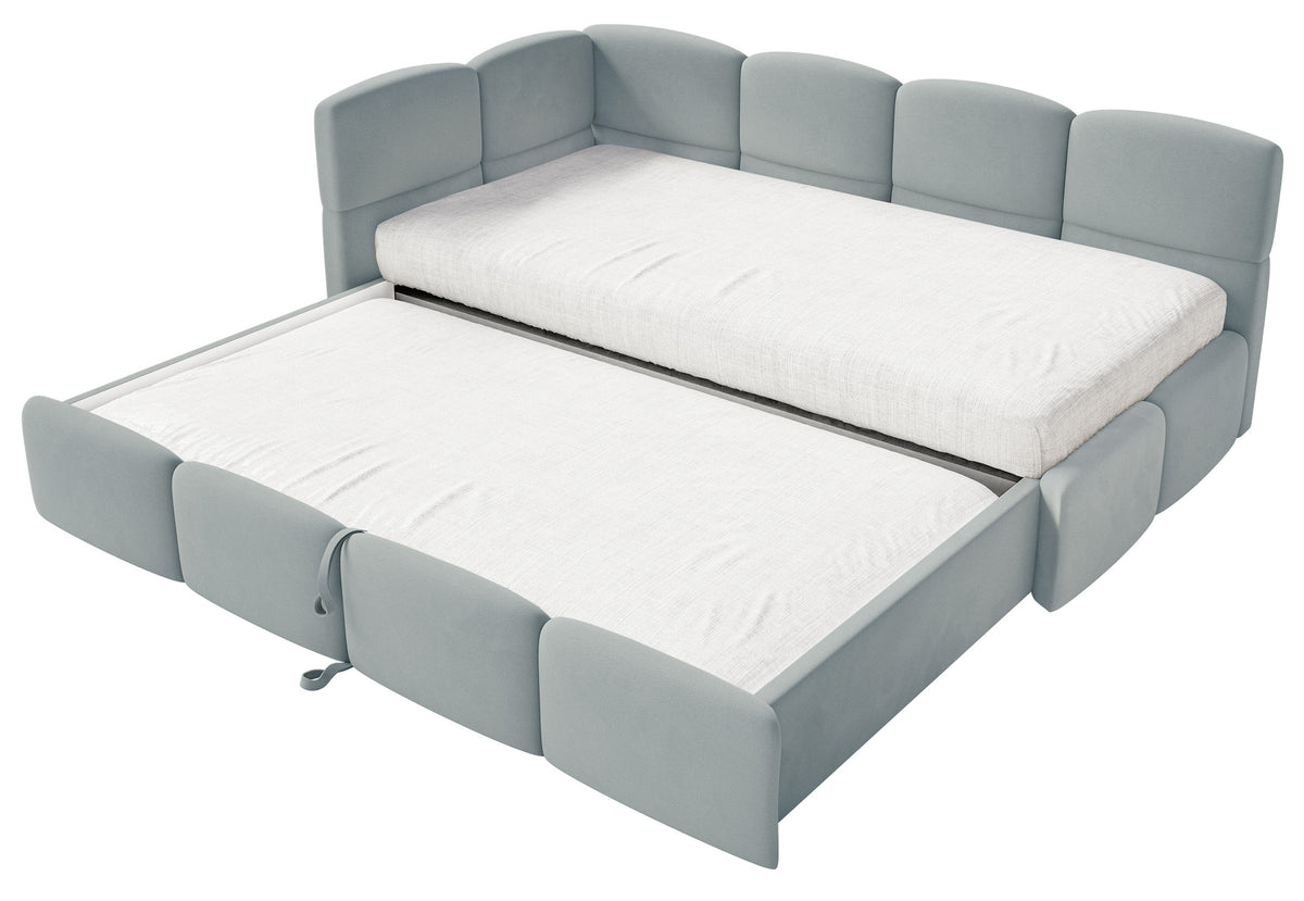 Lit d'adolescent 90x200 cm Cloudy tiroir gauche avec matelas velours gris hydrofuge facile à nettoyer