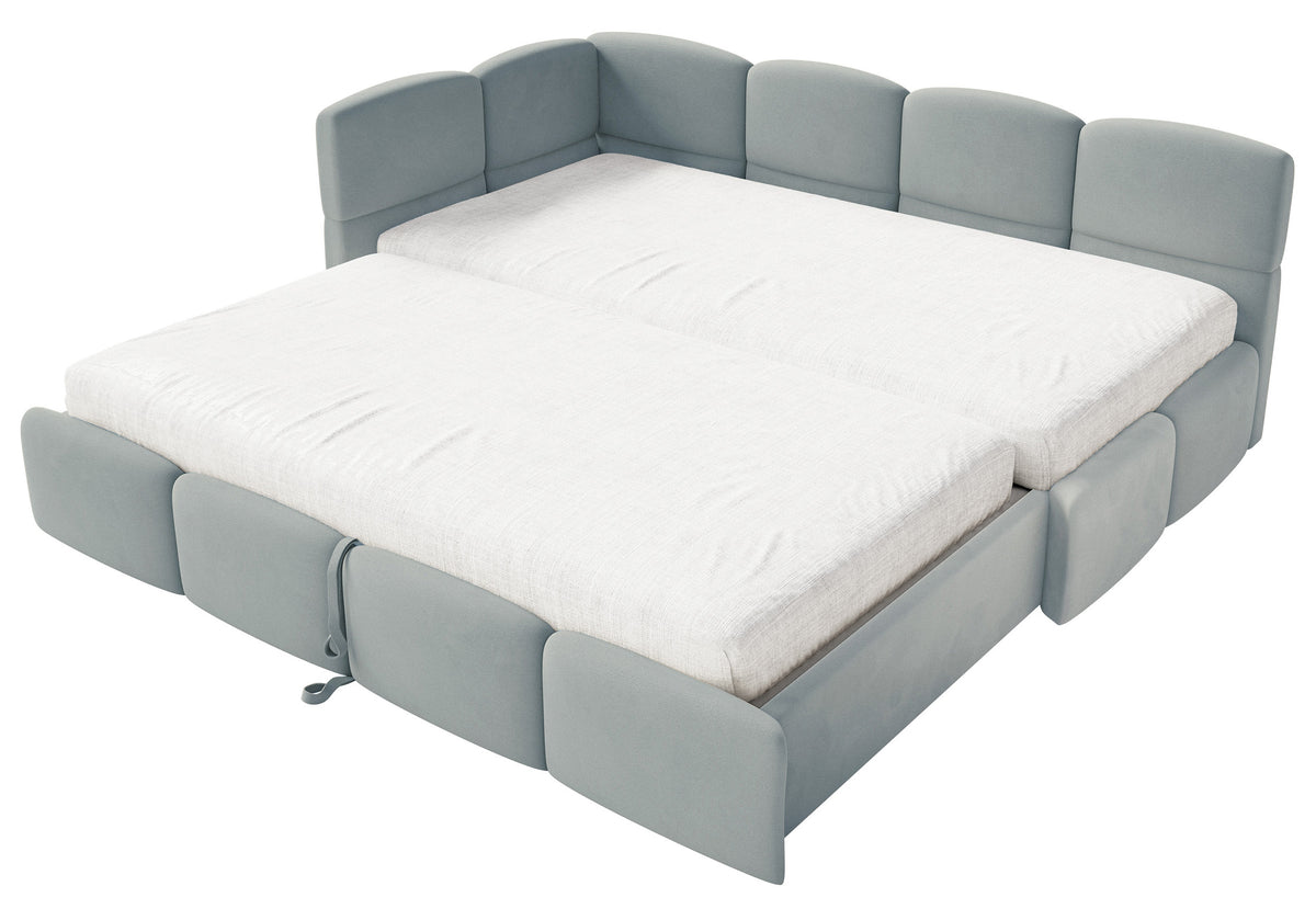 Lit d'adolescent 90x200 cm Cloudy tiroir gauche avec matelas velours gris hydrofuge facile à nettoyer