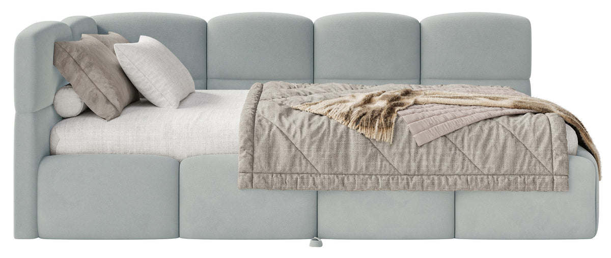 Lit d'adolescent 90x200 cm Cloudy tiroir gauche avec matelas velours gris hydrofuge facile à nettoyer