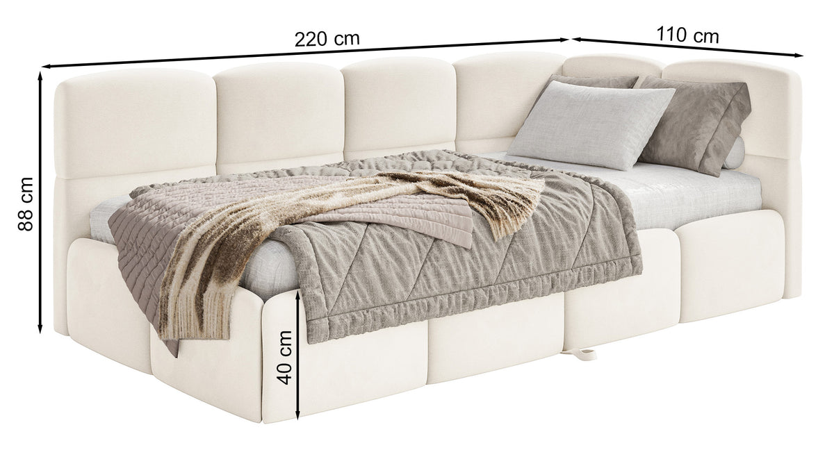 Lit d'adolescent 90x200 cm Cloudy avec tiroir coulissant droit et matelas en chenille gris clair