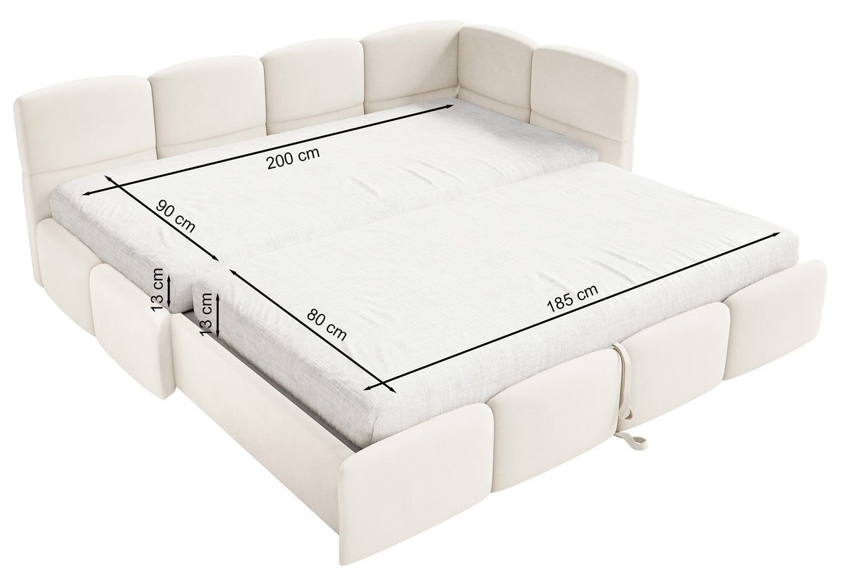 Lit d'adolescent 90x200 cm Cloudy avec tiroir coulissant droit et matelas en chenille gris clair