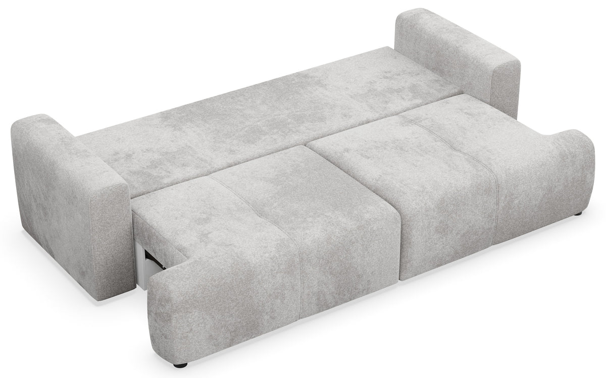 Canapé convertible 3 places Cobbly avec coffre de rangement, tissu chenille gris